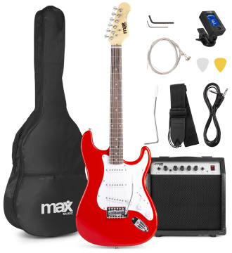 Max GigKit Set elektrické kytary se zesilovačem, červený