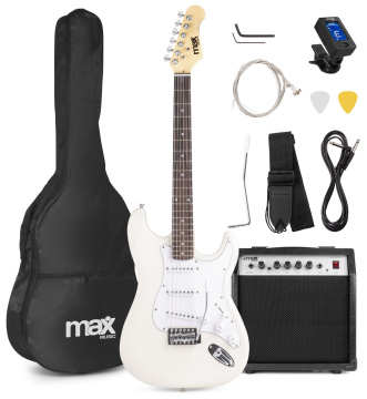 Max GigKit Set elektrické kytary se zesilovačem, bílý