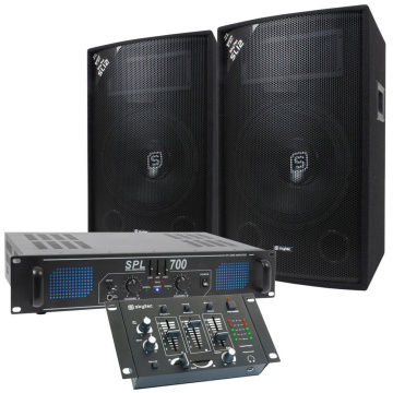 Skytec 700W DJ Set reproboxů, zesilovače a mixpultu
