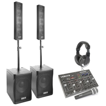Vonyx 1500W Complete 2.2 Set aktivních reproboxů s mixpultem, sluchátky a mikrofonem