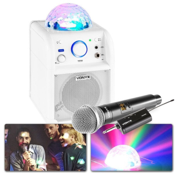 Vonyx SBS50W Bateriová karaoke BT sada s bezdrátovým mikrofonem a světelným efektem