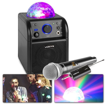 Vonyx SBS50B Bateriová karaoke BT sada s bezdrátovým mikrofonem a světelným efektem