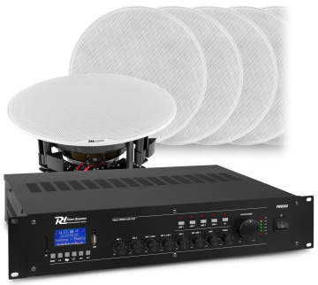 Power Dynamics Kompletní 100V zvukový systém s 8 vestavěnými reproduktory a 4 zónovým zesilovačem PRM360