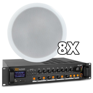 Power Dynamics 100V Set 8 reproduktorů s 4 zónovým zesilovačem s Bluetooth, USB a FM