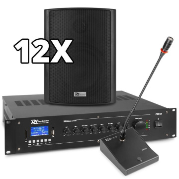 Power Dynamics 100V Ozvučovací systém s 12 reproduktory a bluetooth