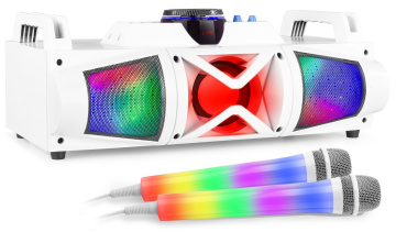 Fenton MDJ160W Bateriový karaoke set s Bluetooth a 2 LED mikrofony - Barva bílá