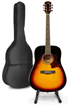 Max SoloJam Westernová akustická kytara se stojanem na kytaru - Barva Sunburst