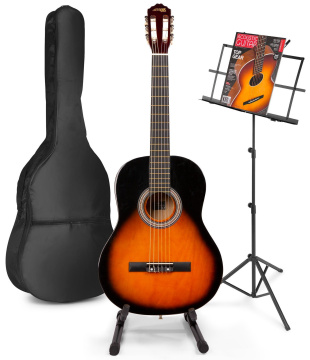 Max SoloJam Westernová akustická kytara se stojanem na noty a kytaru – Barva Sunburst