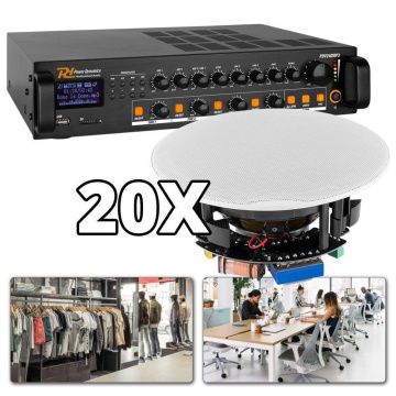 Power Dynamics 100V Ozvučovací 4 zónový systém s 20 stropními reproduktory