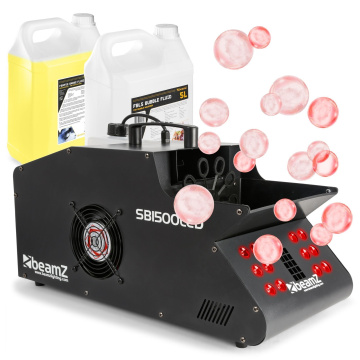 BeamZ SB1500LED Set výrobníku mlhy a bublin 1500W s náplněmi 2x 5L