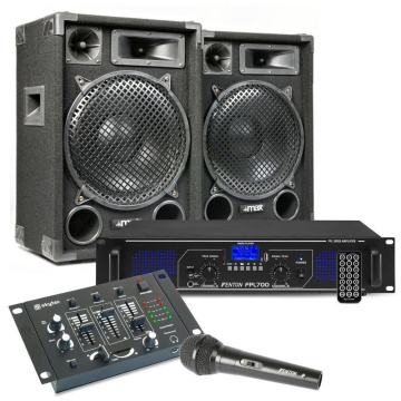 Max 12 DJ Set reproboxů se zesilovačem a mixpultem 1400W