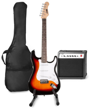 Max GigKit Sada elektrické kytary se stojanem na kytaru - Barva sunburst