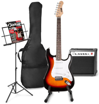 Max GigKit Sada elektrické kytary se stojany na noty a na kytaru - Barva sunburst