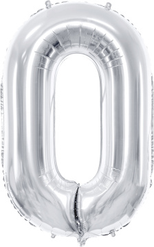 PartyDeco Foliový balón číslo 0, 86cm stříbrný