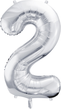PartyDeco Foliový balón číslo 2, 86cm stříbrný