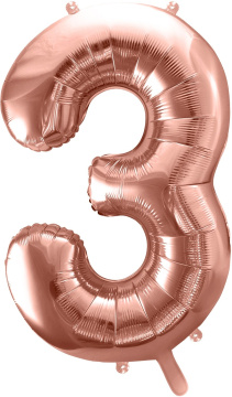 PartyDeco Foliový balón číslo 3, 86cm rose zlatý
