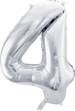PartyDeco Foliový balón číslo 4, 86cm stříbrný