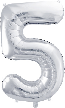 PartyDeco Foliový balón číslo 5, 86cm stříbrný