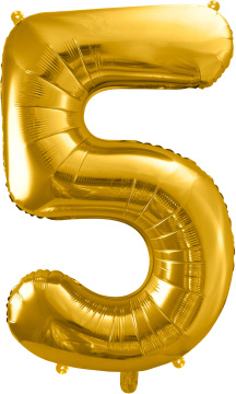 PartyDeco Foliový balón číslo 5, 86cm zlatý