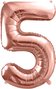 PartyDeco Foliový balón číslo 5, 86cm rose zlatý