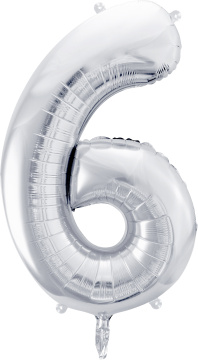 PartyDeco Foliový balón číslo 6, 86cm stříbrný