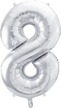 PartyDeco Foliový balón číslo 8, 86cm stříbrný