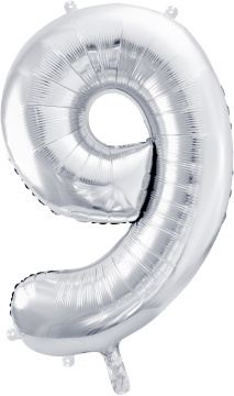 PartyDeco Foliový balón číslo 9, 86cm stříbrný