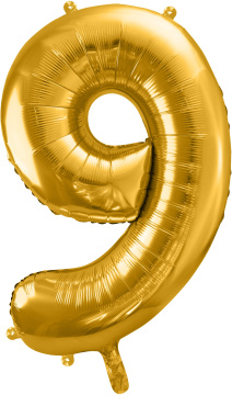 PartyDeco Foliový balón číslo 9, 86cm zlatý