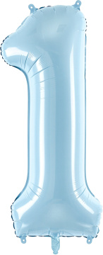PartyDeco Foliový balón číslo 1, 86cm light blue