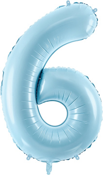 PartyDeco Foliový balón číslo 6, 86cm light blue