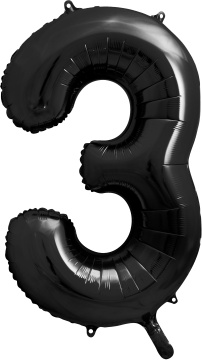 PartyDeco Foliový balón číslo 3, 86cm černý