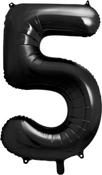 PartyDeco Foliový balón číslo 5, 86cm černý