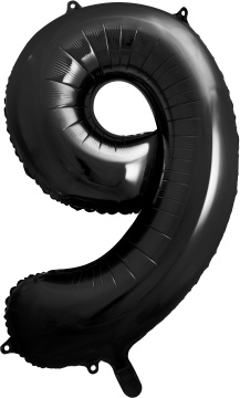 PartyDeco Foliový balón číslo 9, 86cm černý