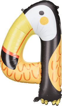 PartyDeco Foliový balón číslo 4 - Tucan 68x91 cm mix