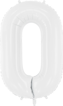 PartyDeco Foliový balón číslo 0, 86 cm bílý