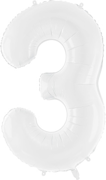 PartyDeco Foliový balón číslo 3, 86 cm bílý