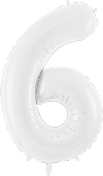 PartyDeco Foliový balón číslo 6, 86 cm bílý