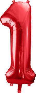 PartyDeco Foliový balón číslo 1, 86cm červený