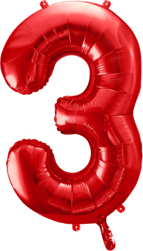 PartyDeco Foliový balón číslo 3, 86cm červený