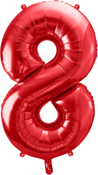 PartyDeco Foliový balón číslo 8, 86cm červený