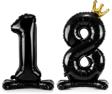 PartyDeco Stojící foliový balón číslo 18 84cm černý