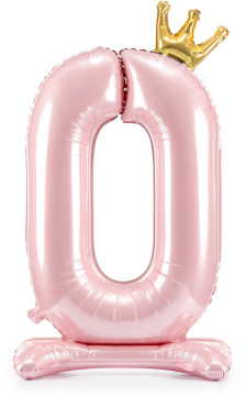 PartyDeco Stojící foliový balón číslo 0 84cm světle růžová
