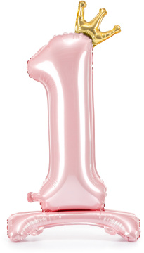 PartyDeco Stojící foliový balón číslo 1 84 cm světle růžová