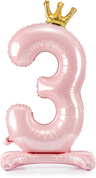 PartyDeco Standing foil balón číslo 3 84 cm light pink