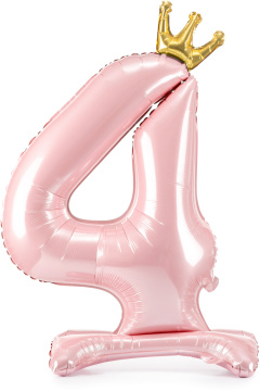 PartyDeco Stojící foliový balón číslo 4 84cm světle růžová