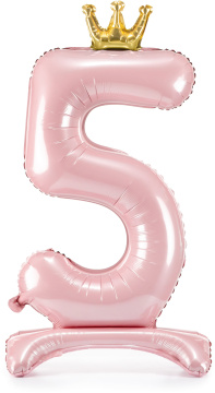 PartyDeco Stojící foliový balón číslo 5 84cm světle růžová