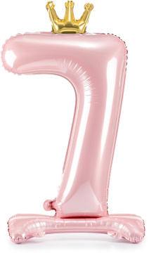 PartyDeco Stojící foliový balón číslo 7 84cm světle růžová