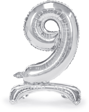 PartyDeco Stojící foliový balón číslo 9 70cm stříbrný