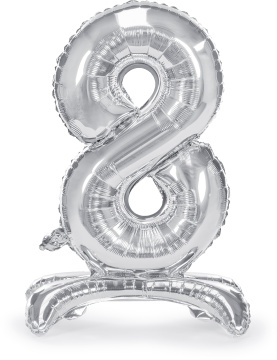 PartyDeco Stojící foliový balón číslo 8 70cm stříbrný