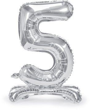 PartyDeco Stojící foliový balón číslo 5 70cm stříbrný